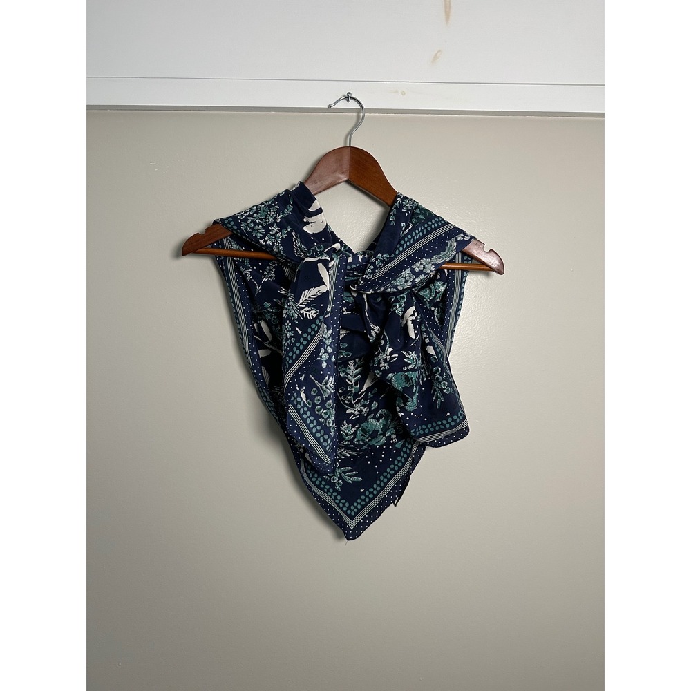 Massimo Dutti Scarf Womens OS Navy Blue EUC Large Square Floral Botanical Print